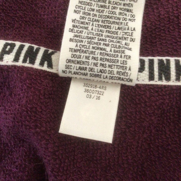 PINK VICTORIAS SECRET COLLEGIATE PURPLE ZIP FRONT HOODIE SMALL - Picture 11 of 13
